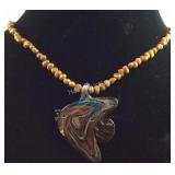 Murano Glass Fish with Freshwater Pearls Necklace
