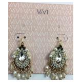 ViVI Crystal Gold Tone Dangle Earrings New with