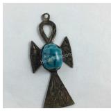 Sterling Silver Ankh Cross with Scarab