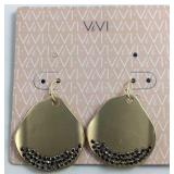 ViVI Crystal Gold Tone Large Dangle Earrings New