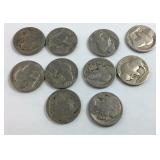 10 No legible Date Buffalo Nickels