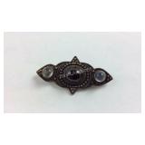 Sterling Silver Red & White Stone Pin