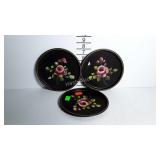3 Toleware painted 7-1/2" trays
