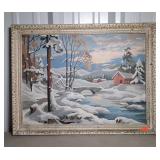 Large framed paint by numbers, winter scene, 27 x