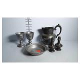 Metalware, some pewter - shakers, pitcher, goblets