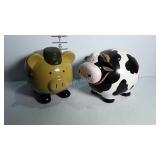 2 Ceramic coin banks - 1 pig, and 1 cow