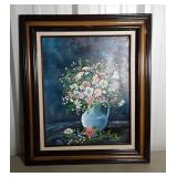 Floral oil painting on canvas, framed, 23 x 27