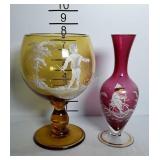 Hand painted colored glass, Mary Gregory style - 1