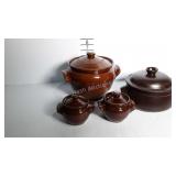 Pottery - bean pot with lid, covered casserole, &