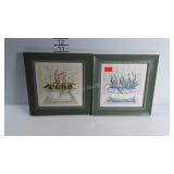 Bathroom art, pair of prints of flower filled