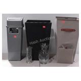 Home decor group lot, includes trashcan, clear