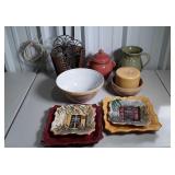 Decor - wicker double wine bottle basket, ceramic