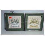Bathroom art, pair of prints of flower filled