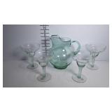 Green glass beverage pitcher with 4 margarita