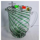 Blown art glass beverage pitcher with applied
