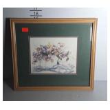Floral print, framed and double matted, 17 x 15