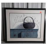 Decor print, Rustic cabinet and basket, framed