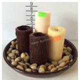 Decor stoneware center plate with rocks & candles
