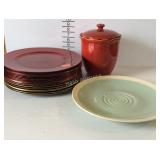 Cookie jar, 13" platter, and 19 charger plates