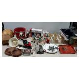 Group lot: Christmas decor, vases, glassware,