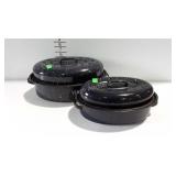 2 Enamelware roasting pans with lids - 14 x 10 and
