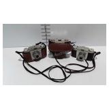 3 Older cameras, Kodak Pony 135 - 1 with leather