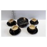 Asian china, 13-pcs black with gold bamboo design,