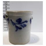 Home decor -Gray glazed stoneware crock with blue