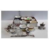 Painted china, lotus rice bowls, copper luster