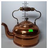 Copper tea kettle with brass & wood handle