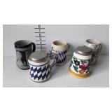 5 Beer steins - 3 marked West Germany