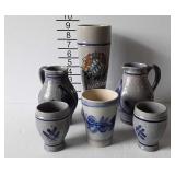 Blue glazed pottery - pitchers and glasses