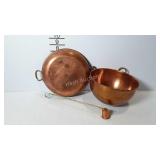Copperwares, Paul Revere mixing bowl, sautee pan