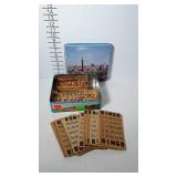 Vintage bingo game in biscuit tin