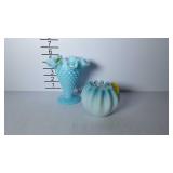 Fenton aqua blue hobnail 6" vase, and blown glass