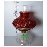 Oil lamp with Eagle burner, glass chimney & red
