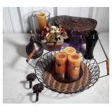 Home decor - covered bowl, wicker storage basket &