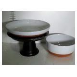 Serving dishes, one with stand. Have been used a