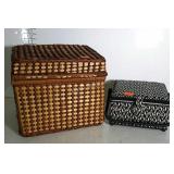 Two sewing boxes. One is wicker and full of