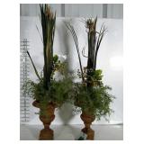 Pair of cast iron urn planters with faux grass