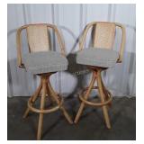 Pair of Rattan Home Counter Stools swivel padded