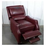 Recliner, burgundy color pleather, the chair is