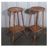 Pair of Rattan and wicker plantstands with bottom