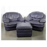 Three pc Living Room Chair Set. Two leather easy