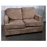 Loveseat, tan color with attached pillow back