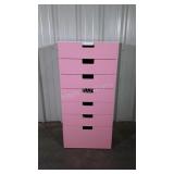 7 drawer Tall Storage Chest, pink drawer fronts,