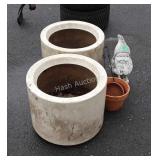 Garden lot, two plastic planters, concrete garden