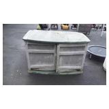 Outdoor suncast storage bin, does have small hole