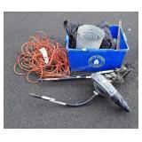 Recycling bin with weedeater attachments,