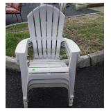 Three plastic Adirondack chairs, seller code RQ